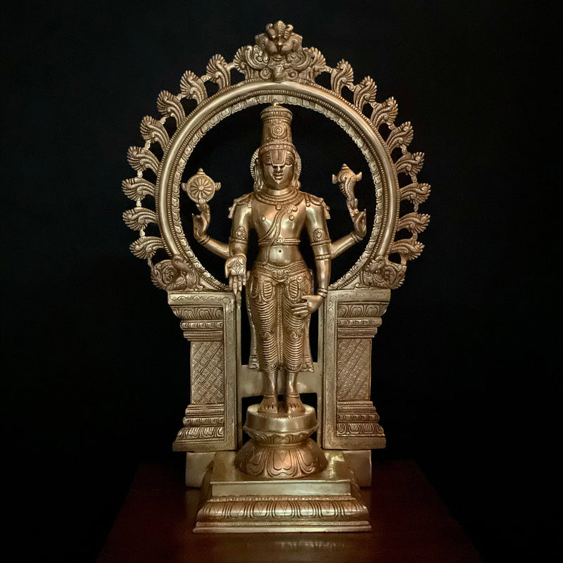 22 inches Lord Balaji Brass Idol - Tirupati Statue - Decorative Murti Home Decor - Crafts N Chisel - Indian Home Decor USA