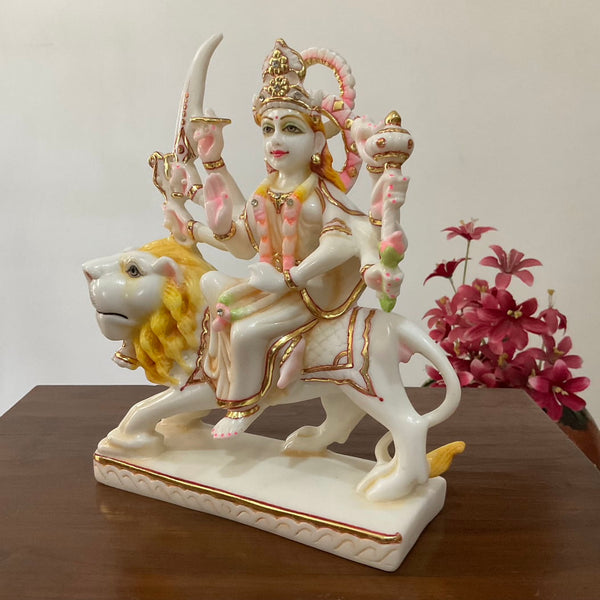 9 Inches Ma Durga Marble Dust & Resin Idol - Hindu God Statue - Decorative Murti - Crafts N Chisel - Indian Home Decor USA