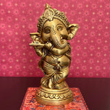 Flute & Dancing Baby Ganesh Brass Idol (Set of 2) - Crafts N Chisel - Indian Home Decor USA