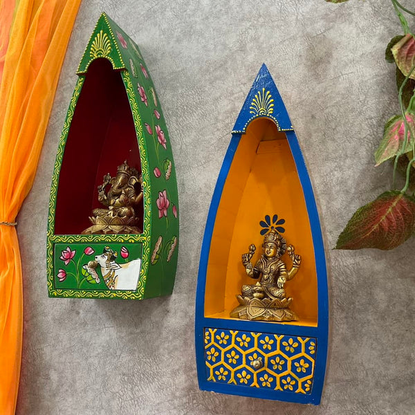 Distressed Wooden Boat Frame With Lakshmi Ganesha Idol Wall Hanging (Set of 4 pcs) - Decorative Wall decor - Crafts N Chisel - Indian Home Decor USA