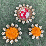 Metallic Urli With Tea Light (Set of 3) - Flower & Candle Festive Decor - Crafts N Chisel - Indian Home Decor USA