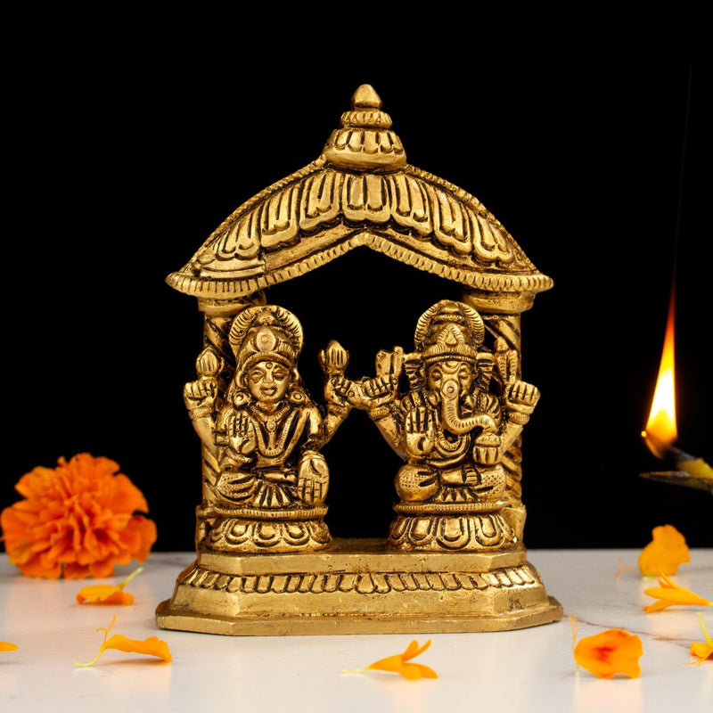 Lakshmi Ganesh Temple Brass Idol Home Pooja Decor - Crafts N Chisel - Indian Home Decor USA