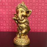 Flute & Dancing Baby Ganesh Brass Idol (Set of 2) - Crafts N Chisel - Indian Home Decor USA