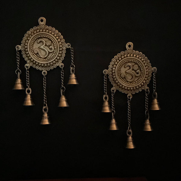 Om Hanging Bell (Set of 2) Brass Wall Decor - Crafts N Chisel - Indian Home Decor USA