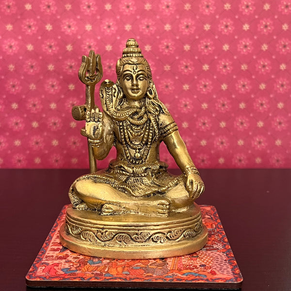 4 Inches Shiv Brass Idol - Hindu God Statue - Decorative Murti - Crafts N Chisel - Indian Home Decor USA