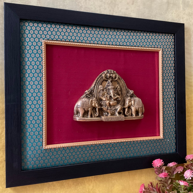 Brass Ganesha With Elephant Divine Wall Hanging - Crafts N Chisel - Indian Home Decor USA