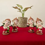 Dancing & Musician Baby Ganesh Marble Dust & Resin Idol (Set of 4) - Crafts N Chisel - Indian Home Decor USA