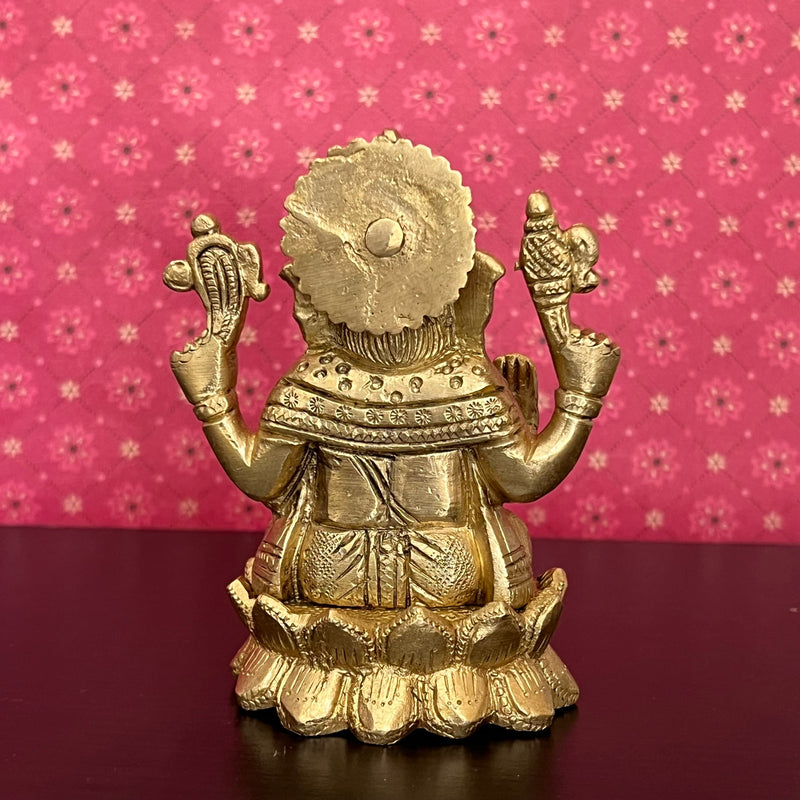 4 inches Lord Ganesh Brass Idol - Ganpati Decorative Statue for Home Decor - Crafts N Chisel - Indian Home Decor USA