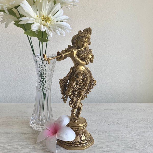 Handcrafted 10 Inches Lord Krishna Brass Idol - Decorative Figurine - Crafts N Chisel - Indian Home Decor USA