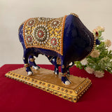 9 Inches Kamdhenu Cow and Calf Set Metallic Statue - Crafts N Chisel - Indian Home Decor USA