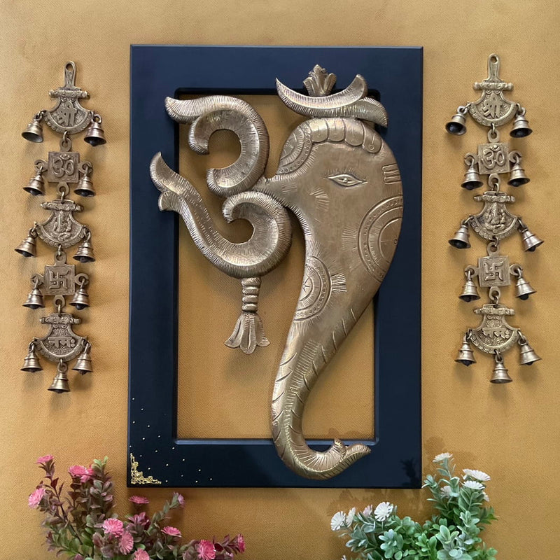 24 Inches Om Ganesha Wall Hanging with Bells (Set of 3) - Wall Decor - Crafts N Chisel - Indian Home Decor USA