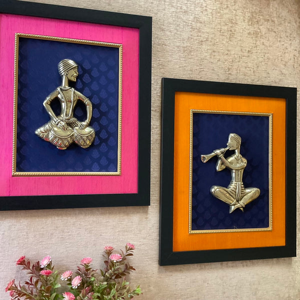 Brass Musician Wall Decor On Frame - Crafts N Chisel - Indian Home Decor USA