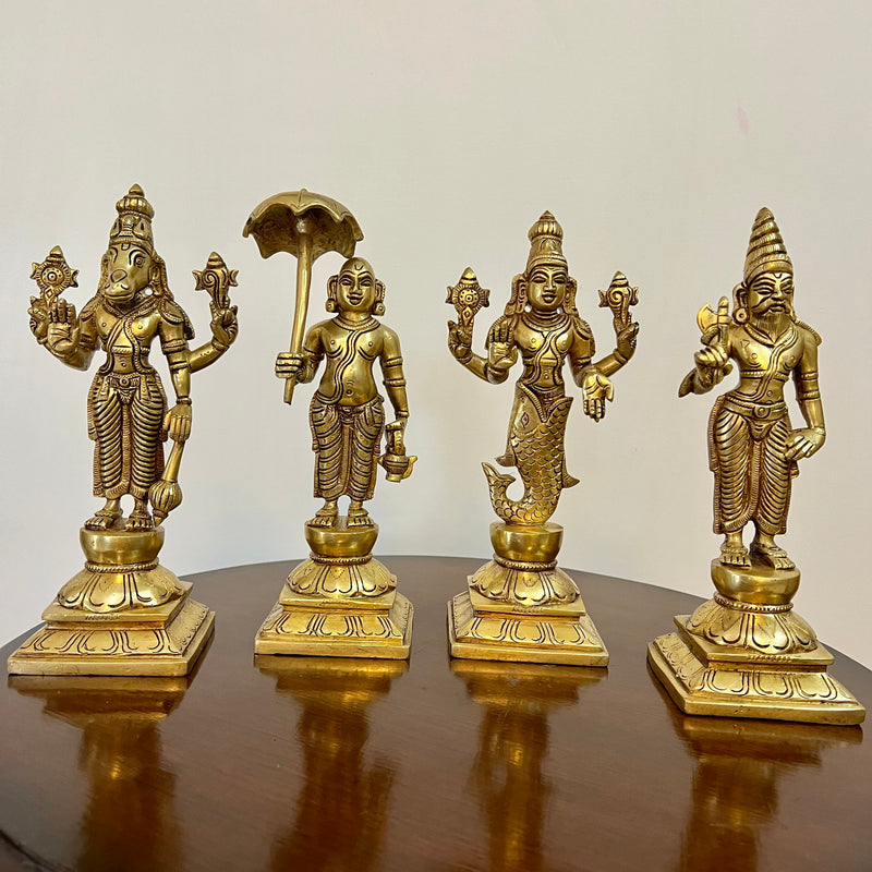 10 Inches Lord Vishnu Dashavatar Brass Idols - Decorative Home Decor - Crafts N Chisel - Indian Home Decor USA