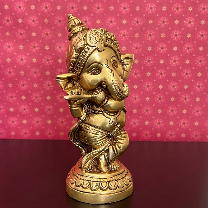 Flute & Dancing Baby Ganesh Brass Idol (Set of 2) - Crafts N Chisel - Indian Home Decor USA