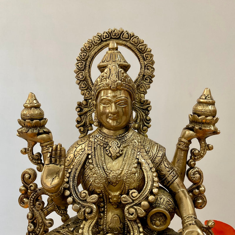 12 Inches Goddess Lakshmi Brass Idol, Pooja Statue - Crafts N Chisel - Indian Home Decor USA