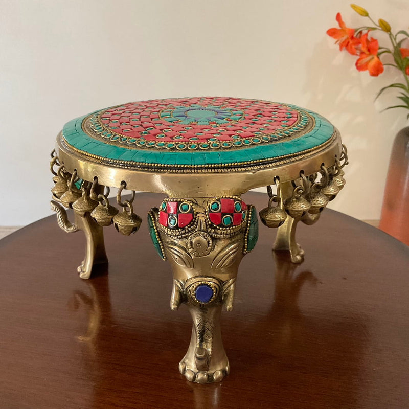 Elephant Chisel Brass Chowki | Indian Handicrafts Home Decor USA | Crafts N Chisel