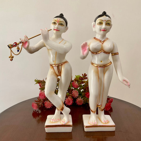Iskcon Radha Krishan Marble Dust & Resin Idol - Hindu God Statue - Decorative Murti - Crafts N Chisel - Indian Home Decor USA