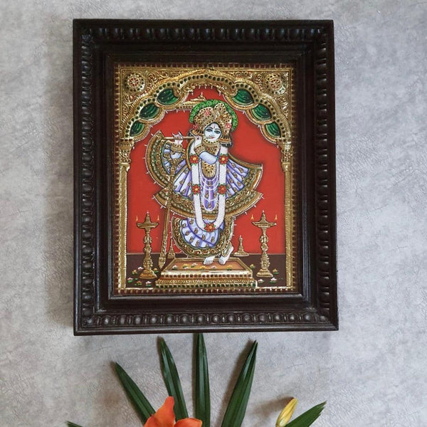 Krishna 3D Tanjore Painting - Traditional Wall Art-Crafts N Chisel-Indian Handicrafts Online USA