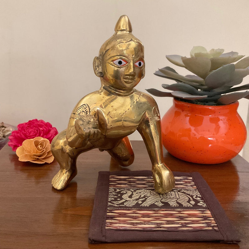 Laddu Gopal Brass Idol - Baby Krishna - Decorative Figurine - Crafts N Chisel - Indian Home Decor USA