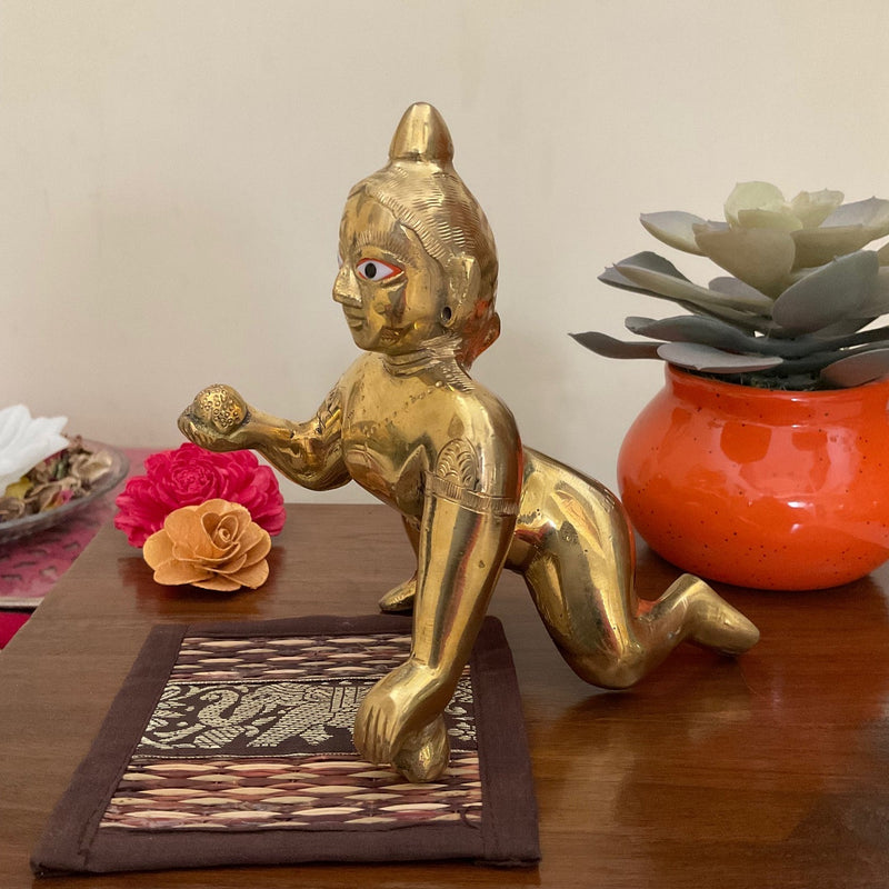 Laddu Gopal Brass Idol - Baby Krishna - Decorative Figurine - Crafts N Chisel - Indian Home Decor USA