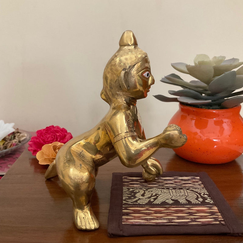 Laddu Gopal Brass Idol - Baby Krishna - Decorative Figurine - Crafts N Chisel - Indian Home Decor USA