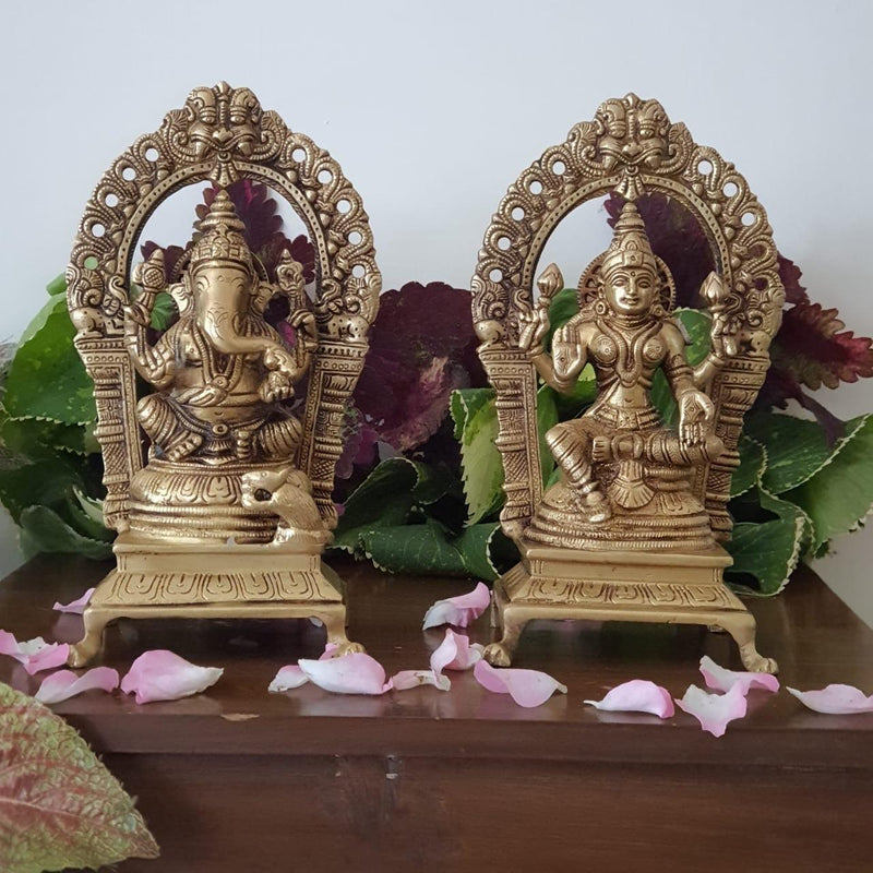 Lakshmi Ganesh Brass Idol - Decorative Home Decor-Crafts N Chisel-Indian Handicrafts Online USA