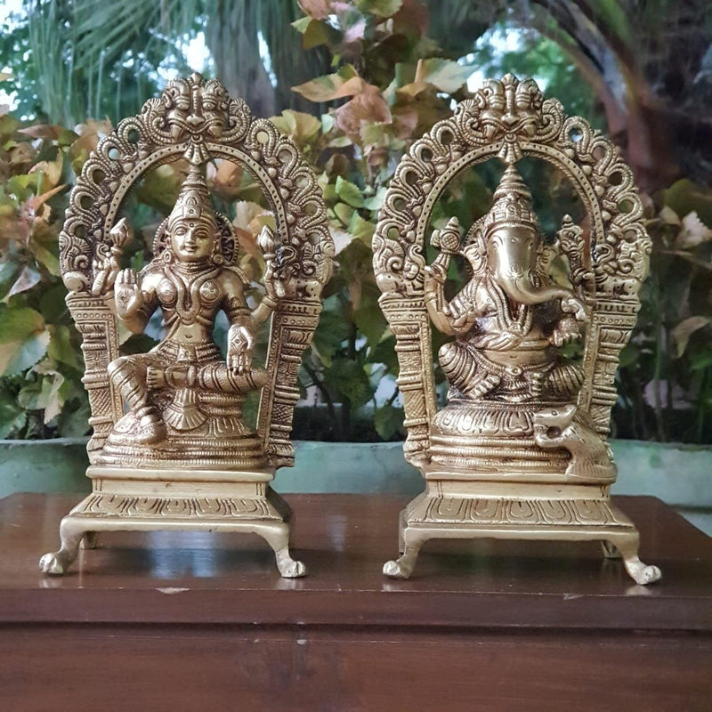 Lakshmi Ganesh Brass Idol - Decorative Home Decor-Crafts N Chisel-Indian Handicrafts Online USA