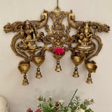 Lakshmi Ganesh Hanging Diya & Bell - Brass Divine Wall Hanging - Festive Decor - Crafts N Chisel - Indian Home Decor USA