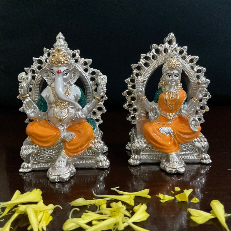 Lakshmi Ganesh Porcelain With Silver Idol - Decorative Home Decor - Crafts N Chisel - Indian Home Decor USA