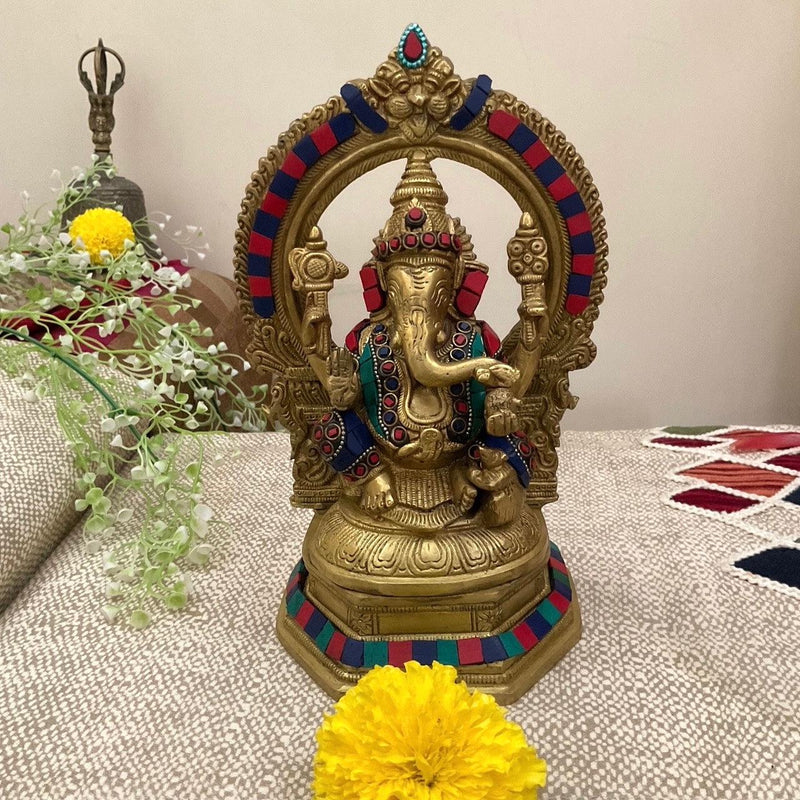 Lakshmi Ganesh Saraswati Brass Idol - Stonework - Decorative Home Decor - Crafts N Chisel - Indian Home Decor USA