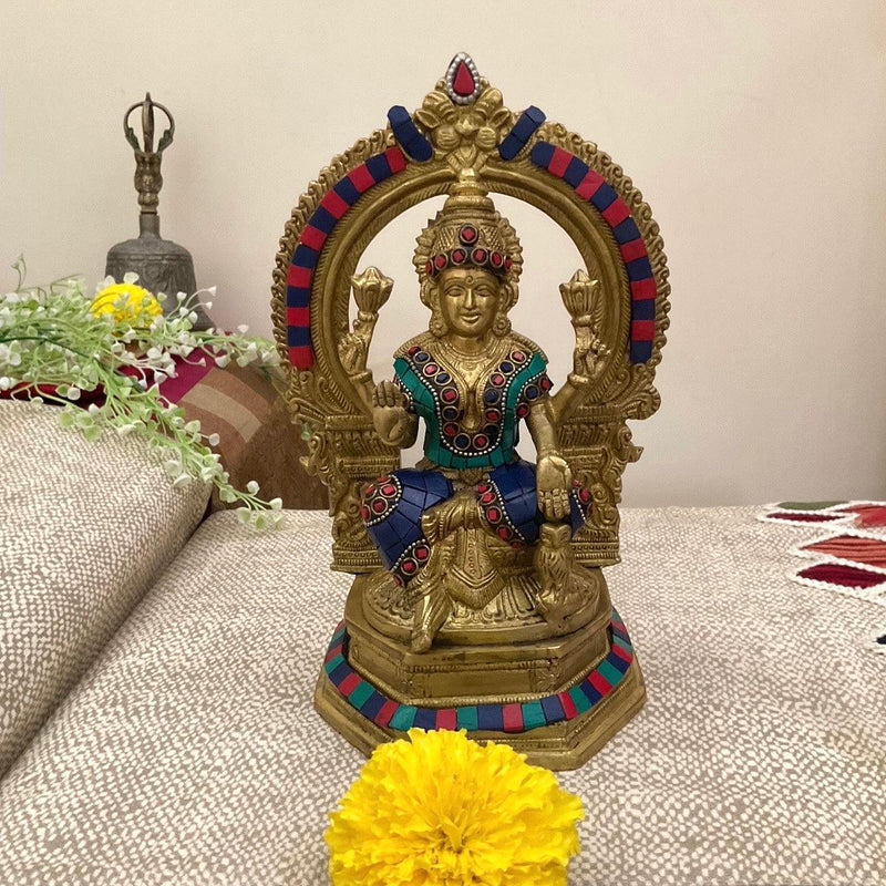 Lakshmi Ganesh Saraswati Brass Idol - Stonework - Decorative Home Decor - Crafts N Chisel - Indian Home Decor USA