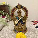Lakshmi Ganesh Saraswati Brass Idol - Stonework - Decorative Home Decor - Crafts N Chisel - Indian Home Decor USA