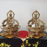 Lakshmi Ganesha Decorative Brass Urli (Set of 2)-Crafts N Chisel-Indian Handicrafts Online USA