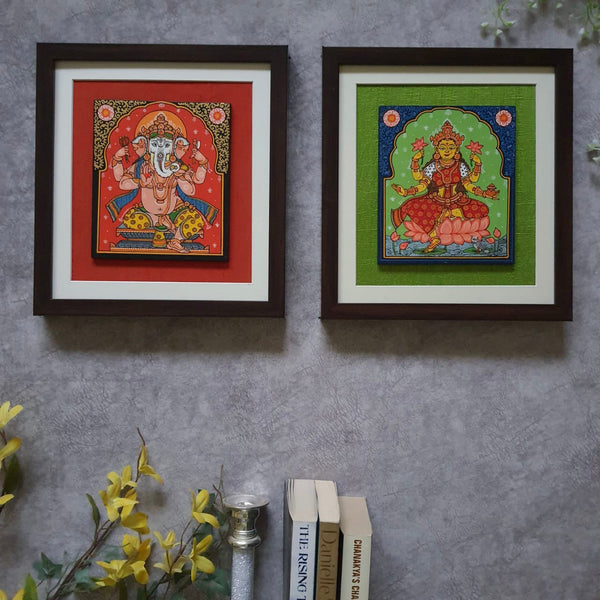 Lakshmi Ganesha Pattachitra Painting - Handpainted Wall Decor - Crafts N Chisel - Indian Home Decor USA