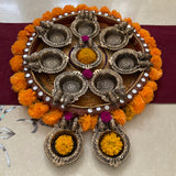 Lakshmi Ganesha Small Diya (Set of 10) - Handmade Brass lamp - Brass Diya For Pooja - Crafts N Chisel - Indian Home Decor USA