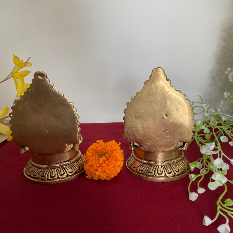 Lakshmi Ganesha Vilakku Diya (Set of 2) - Handmade Brass lamp - Decorative Festive Decor - Crafts N Chisel - Indian Home Decor USA