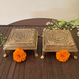 Lakshmi Ganesha With Square Brass Chowki For Idols And Pooja (Set of 4) - Crafts N Chisel - Indian Home Decor USA