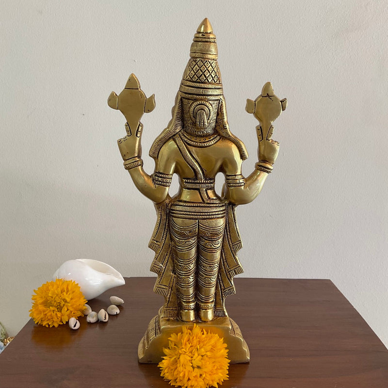 Lord Balaji Brass Idol - Hindu God Statue - Decorative Murti Home Decor - Crafts N Chisel - Indian Home Decor USA