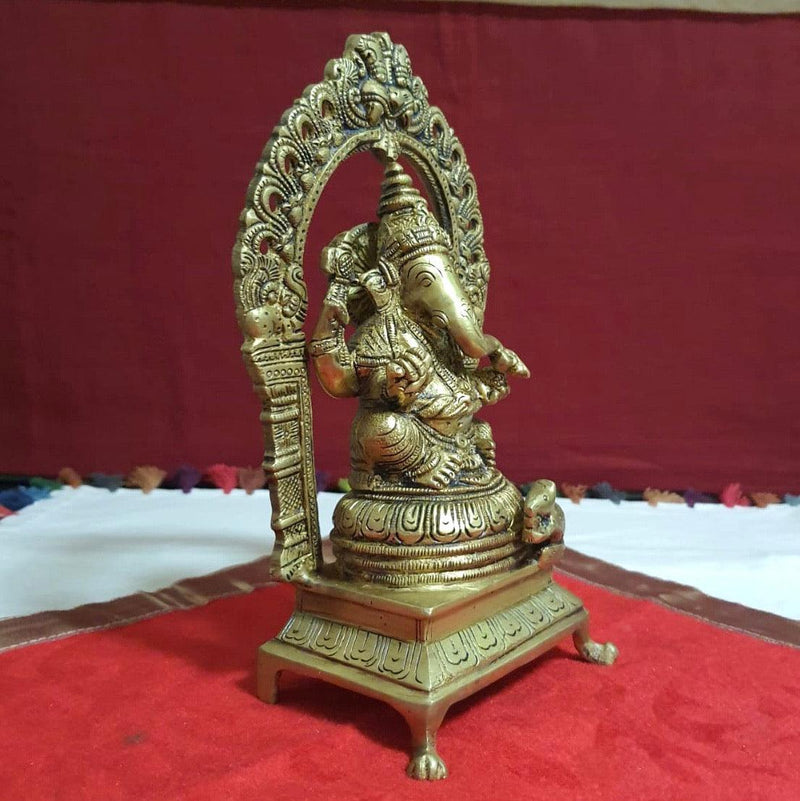 Lord Ganesh Brass Idol With Yali Prabhavali - Decorative Statue-Crafts N Chisel-Indian Handicrafts Online USA
