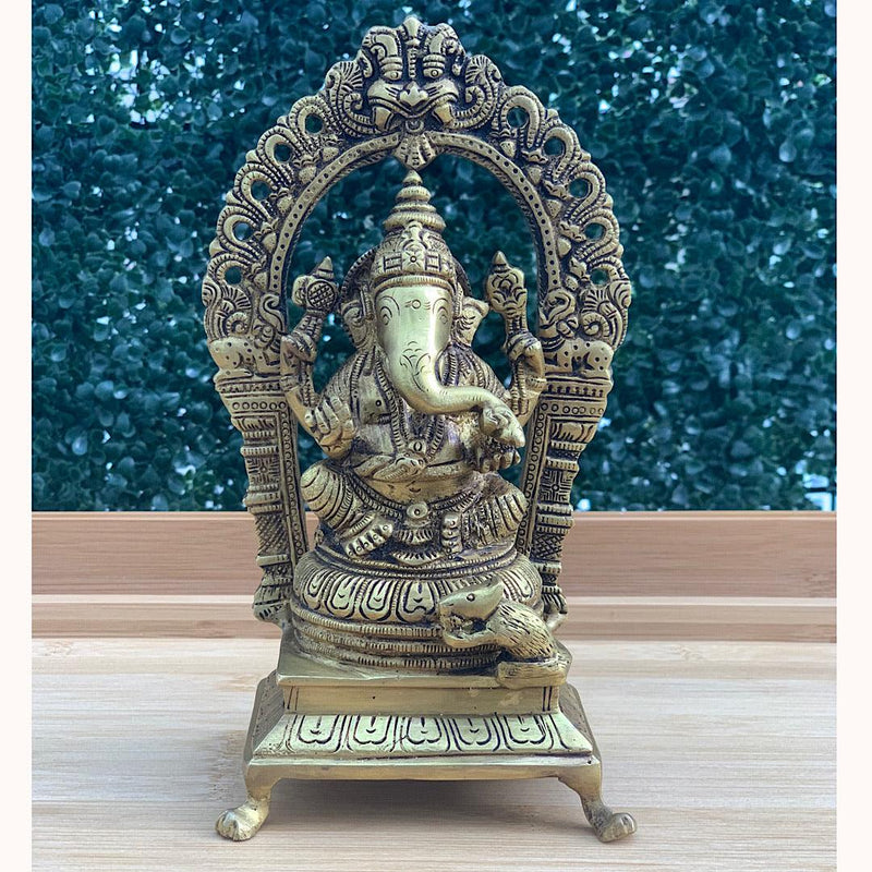 Lord Ganesh Brass Idol With Yali Prabhavali - Decorative Statue-Crafts N Chisel-Indian Handicrafts Online USA