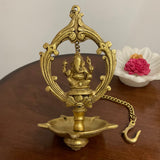 Lord Ganesh Hanging Diya With Arch - Brass Wall Hanging - Decorative and Religious - Crafts N Chisel - Indian Home Decor USA