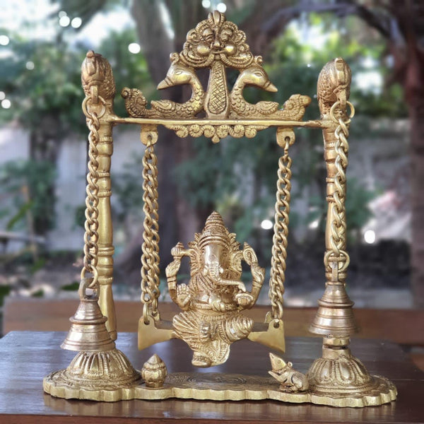 Lord Ganesh Swing Brass Idol - Brass Bell - Traditional Home Decor-Crafts N Chisel-Indian Handicrafts Online USA