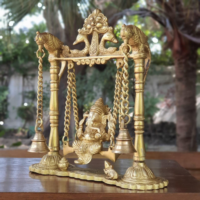 Lord Ganesh Swing Brass Idol - Brass Bell - Traditional Home Decor-Crafts N Chisel-Indian Handicrafts Online USA