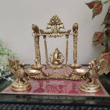 Lord Ganesh Swing Brass Idol With Bird Diya (Set of 3) - Diya Lamp - Traditional Home Decor - Crafts N Chisel - Indian Home Decor USA