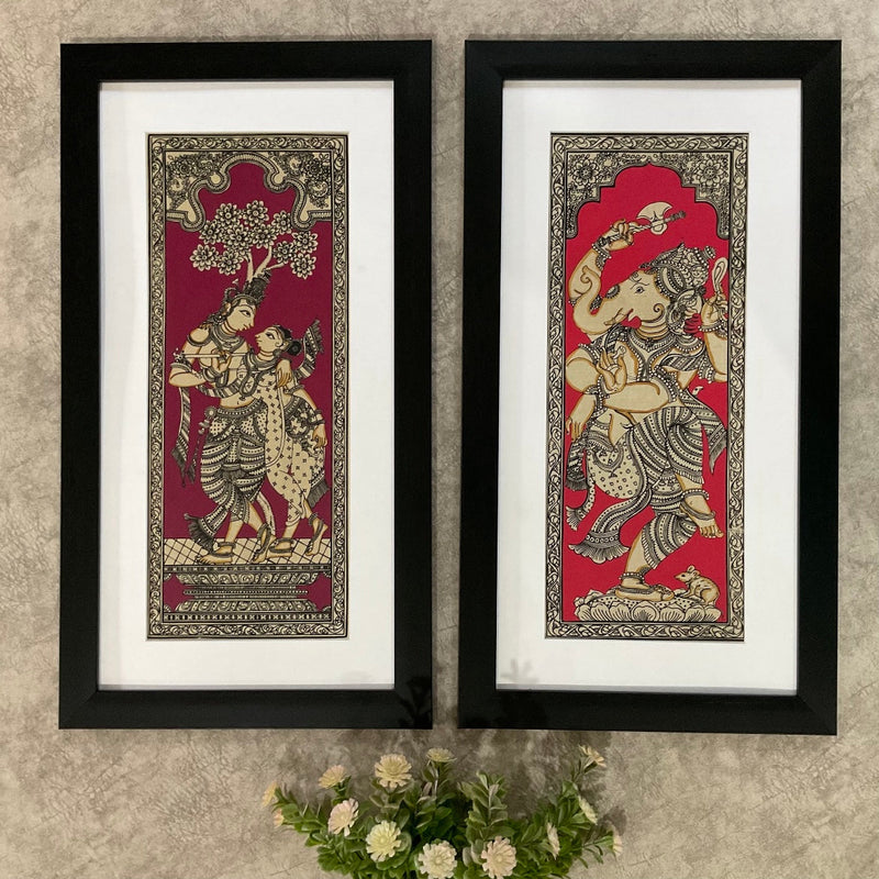 Lord Ganesha & Radha Krishna Pattachitra Painting - Handpainted Wall Decor - Crafts N Chisel - Indian Home Decor USA