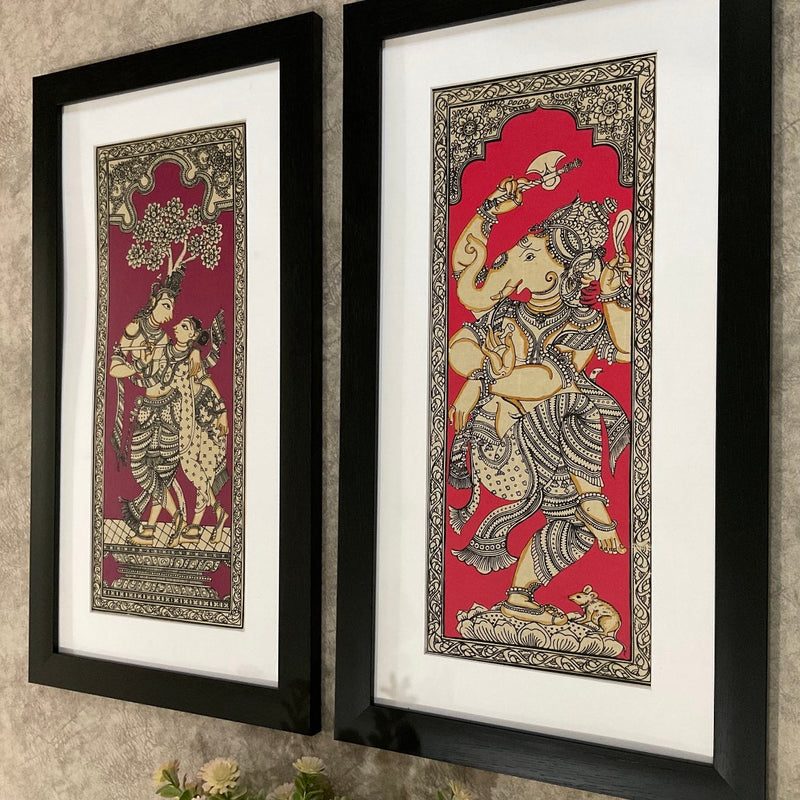 Lord Ganesha & Radha Krishna Pattachitra Painting - Handpainted Wall Decor - Crafts N Chisel - Indian Home Decor USA