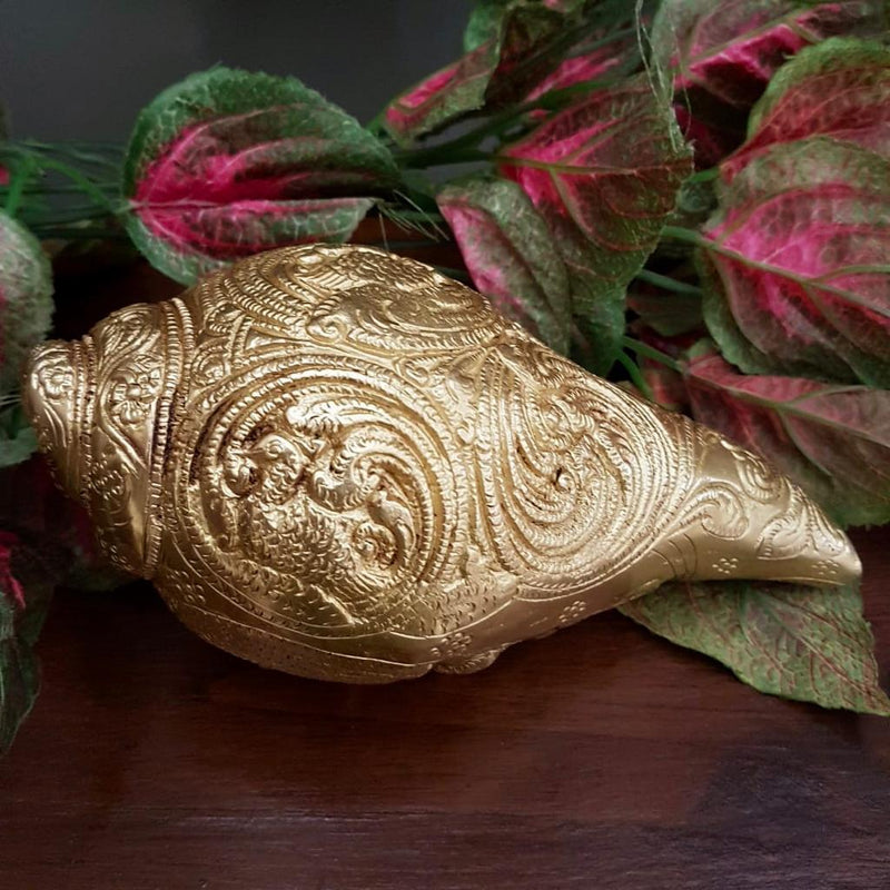 Lord Ganesha Brass Conch (Shank) 7" - Decorative Home Decor - Crafts N Chisel - Indian home decor - Online USA