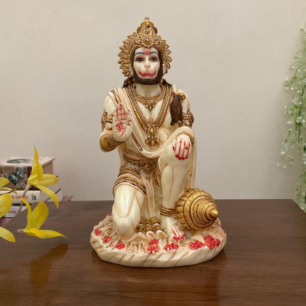 Lord Hanuman Marble Dust and Resin Idol - Hindu God Statue - Decorative Murti - Crafts N Chisel - Indian Home Decor USA