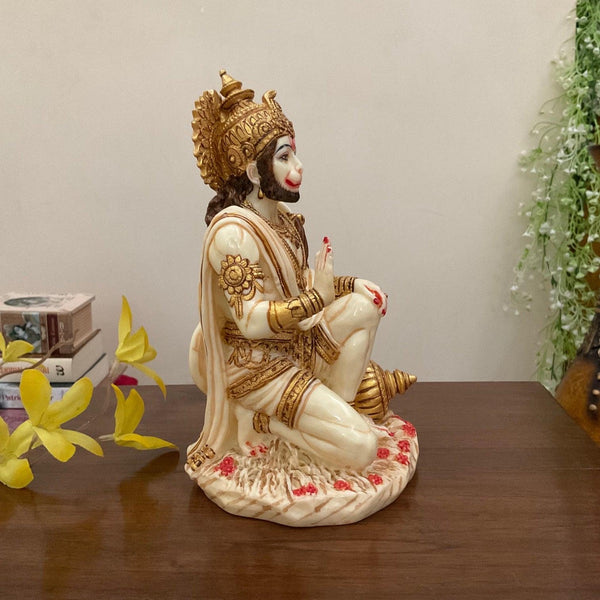 Lord Hanuman Marble Dust and Resin Idol - Hindu God Statue - Decorative Murti - Crafts N Chisel - Indian Home Decor USA
