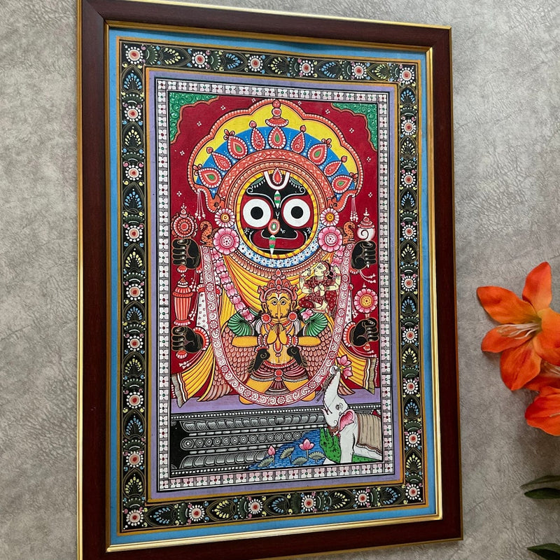 Lord Jagannathji With Garuda Pattachitra Painting - Handpainted Wall Decor - Crafts N Chisel - Indian Home Decor USA